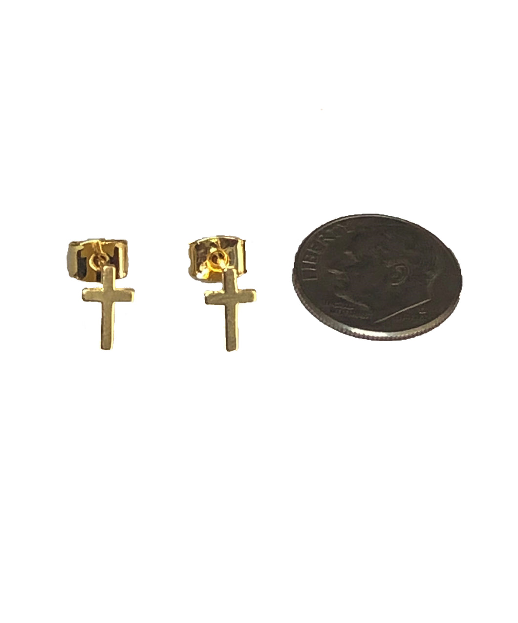 Stud Cross Earrings Gold & White Gold Dipped - Silver Post - Pretty Earrings